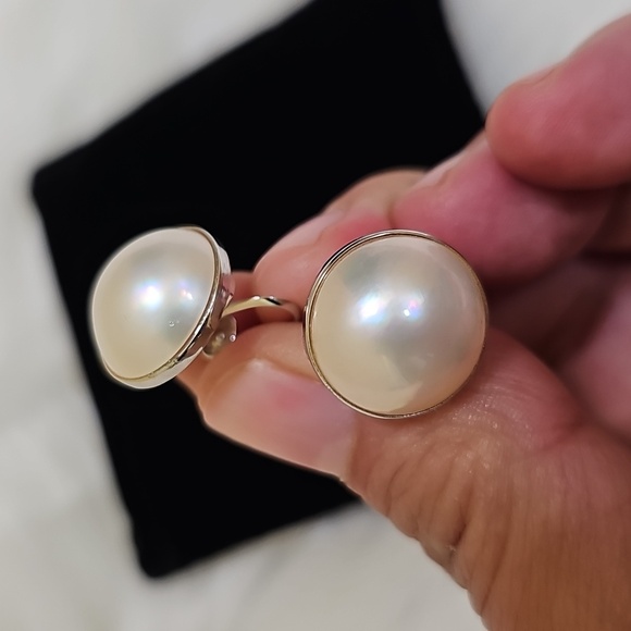 Vintage 14K White Gold MABE PEARL NON-PIERCED EARRINGS - Picture 13 of 17